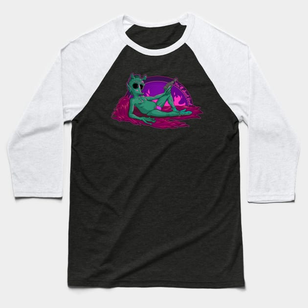 Greedo in a Speedo (Miami Nights Variant) Baseball T-Shirt by BeezleBubRoss